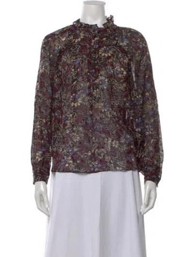 Pre-owned Ba&sh Floral Print Tie Neck Blouse In Brown