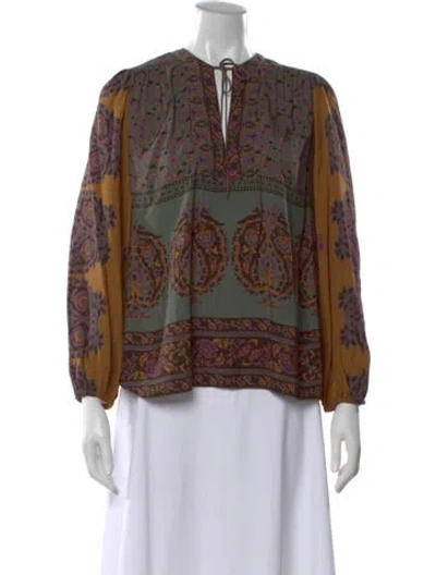 Pre-owned Ba&sh Floral Print Tie Neck Blouse In Brown