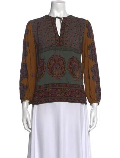 Pre-owned Ba&sh Floral Print Tie Neck Blouse In Brown