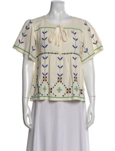 Pre-owned Ba&sh Floral Print Tie Neck Blouse In Neutral