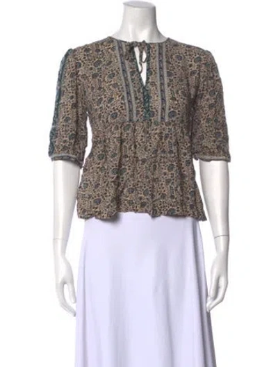 Pre-owned Ba&sh Floral Print Tie Neck Blouse In Neutral