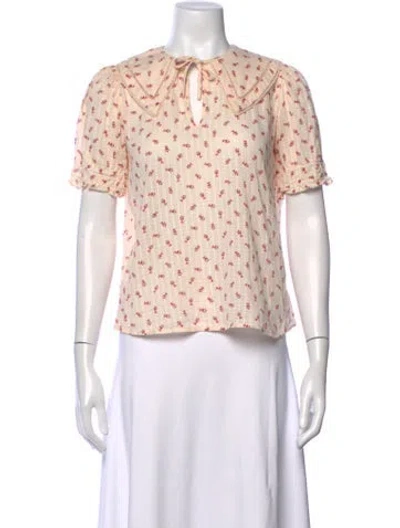 Pre-owned Ba&sh Floral Print Tie Neck Blouse In Pink