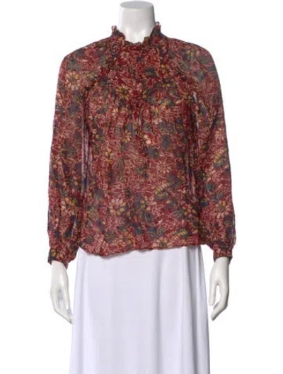 Pre-owned Ba&sh Floral Print Tie Neck Blouse In Red