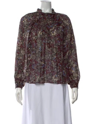 Pre-owned Ba&sh Floral Print Tie Neck Blouse In Red