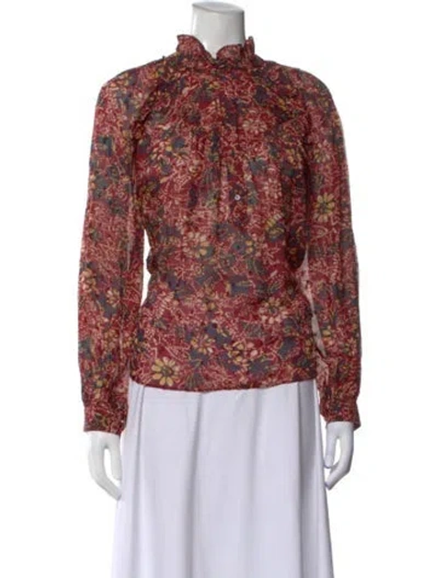 Pre-owned Ba&sh Floral Print Tie Neck Blouse In Red