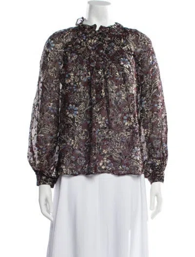 Pre-owned Ba&sh Floral Print Tie Neck Blouse In Red