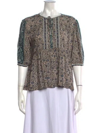 Pre-owned Ba&sh Floral Print Tie Neck Blouse W/ Tags In Neutrals