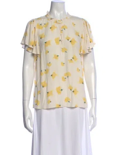 Pre-owned Ba&sh Floral Print Tie Neck Blouse In White