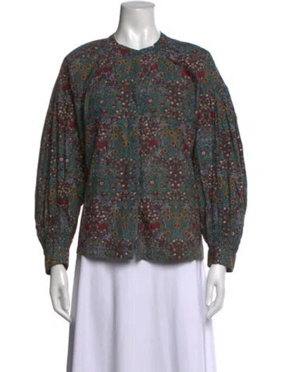 Pre-owned Ba&sh Floral Print Turtleneck Top In Green