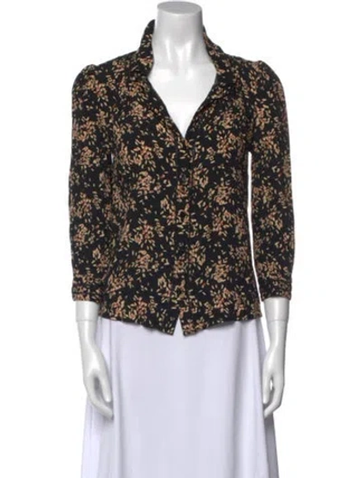 Pre-owned Ba&sh Floral Print V-neck Blouse In Black