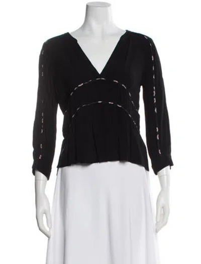 Pre-owned Ba&sh Floral Print V-neck Blouse In Black