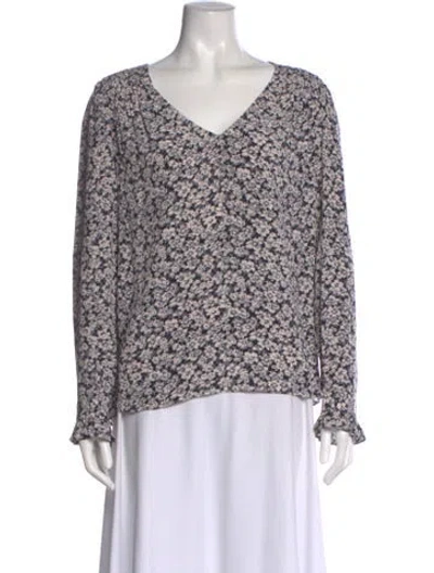 Pre-owned Ba&sh Floral Print V-neck Blouse In Black