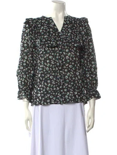 Pre-owned Ba&sh Floral Print V-neck Blouse In Black
