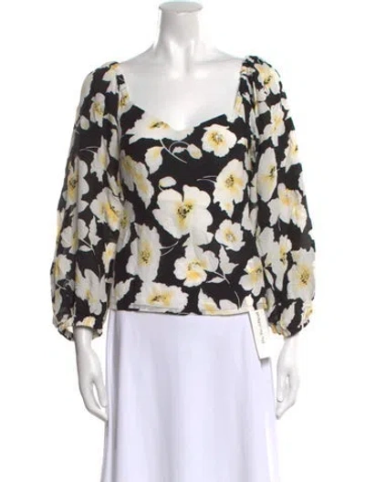 Pre-owned Ba&sh Floral Print V-neck Blouse In Black