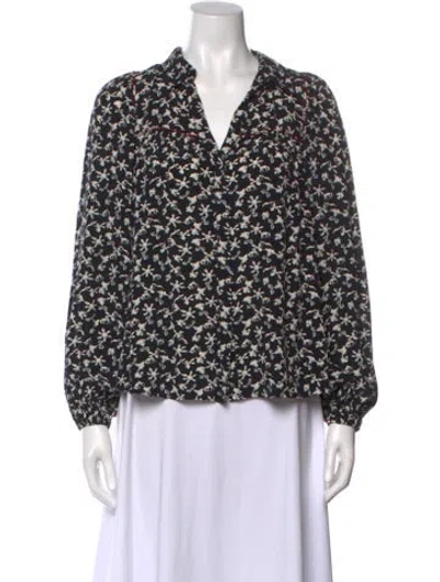 Pre-owned Ba&sh Floral Print V-neck Blouse In Black