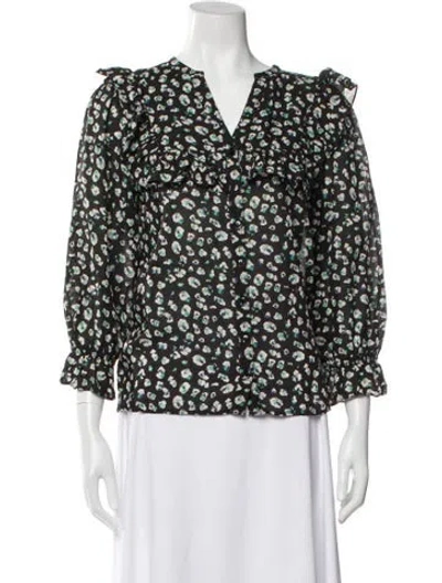 Pre-owned Ba&sh Floral Print V-neck Blouse In Black