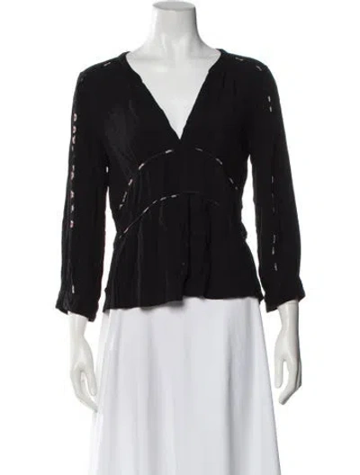 Pre-owned Ba&sh Floral Print V-neck Blouse In Black