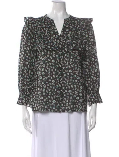Pre-owned Ba&sh Floral Print V-neck Blouse In Black