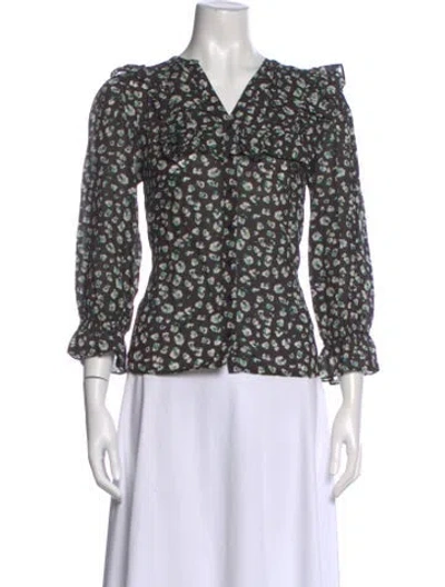 Pre-owned Ba&sh Floral Print V-neck Blouse In Black