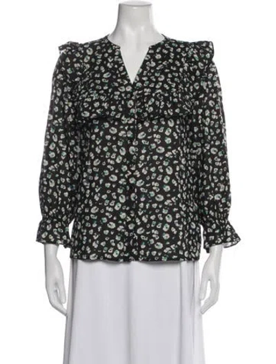 Pre-owned Ba&sh Floral Print V-neck Blouse In Black