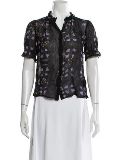 Pre-owned Ba&sh Floral Print V-neck Blouse In Black