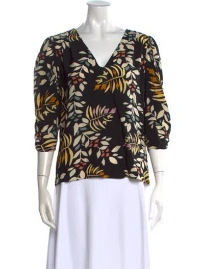 Pre-owned Ba&sh Floral Print V-neck Blouse In Black
