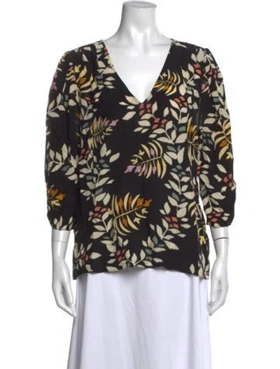 Pre-owned Ba&sh Floral Print V-neck Blouse In Black
