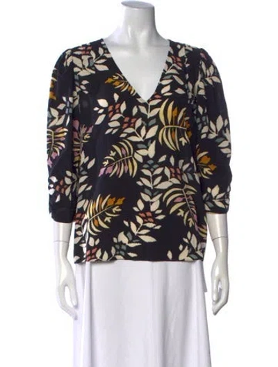 Pre-owned Ba&sh Floral Print V-neck Blouse In Black