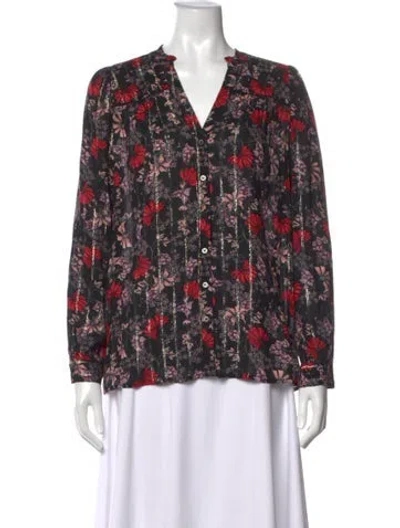 Pre-owned Ba&sh Floral Print V-neck Blouse In Black