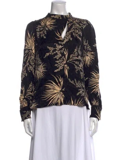 Pre-owned Ba&sh Floral Print V-neck Blouse In Black