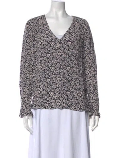 Pre-owned Ba&sh Floral Print V-neck Blouse In Black