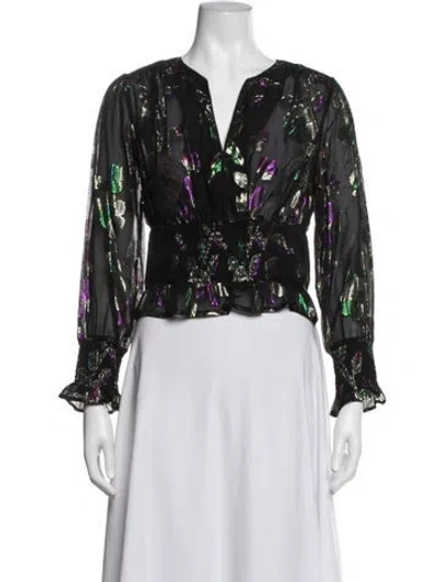 Pre-owned Ba&sh Floral Print V-neck Blouse In Black