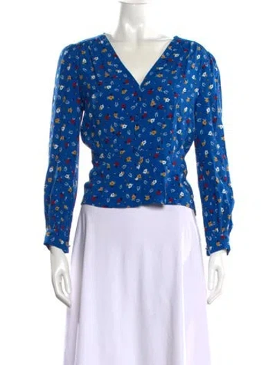 Pre-owned Ba&sh Floral Print V-neck Blouse In Blue