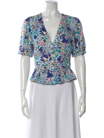 Pre-owned Ba&sh Floral Print V-neck Blouse In Blue