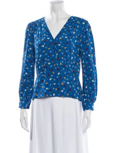 Pre-owned Ba&sh Floral Print V-neck Blouse In Blue