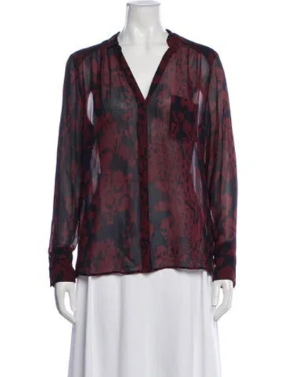Pre-owned Ba&sh Floral Print V-neck Blouse In Blue/burgundy