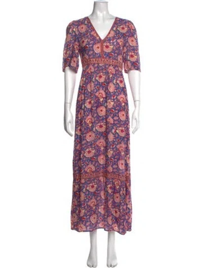 Pre-owned Ba&sh Floral Print V-neck Blouse In Blue/pink