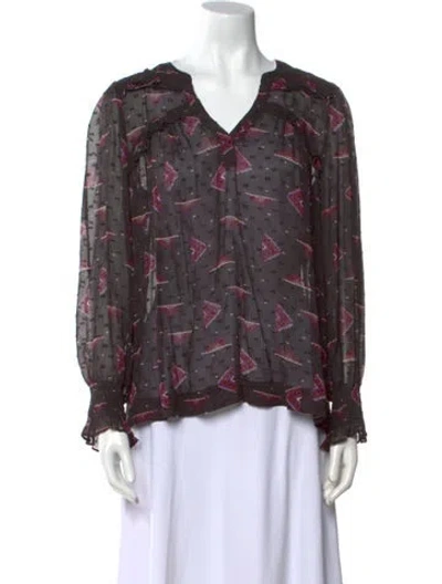 Pre-owned Ba&sh Floral Print V-neck Blouse In Brown