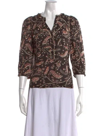 Pre-owned Ba&sh Floral Print V-neck Blouse In Brown