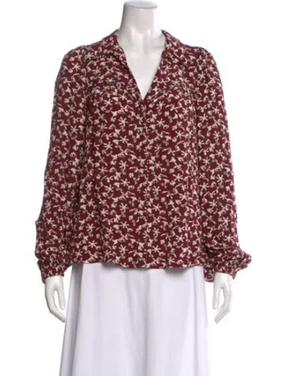 Pre-owned Ba&sh Floral Print V-neck Blouse In Burgundy