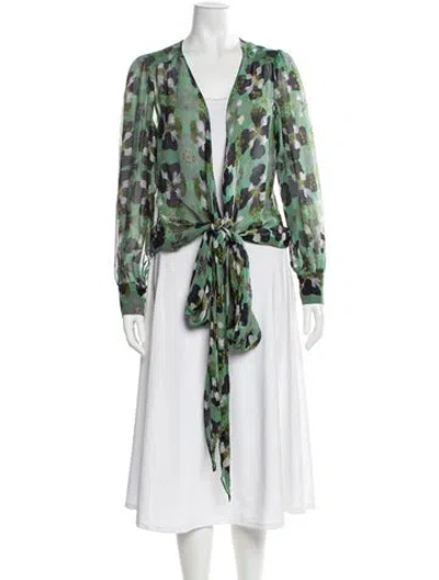 Pre-owned Ba&sh Floral Print V-neck Blouse In Green