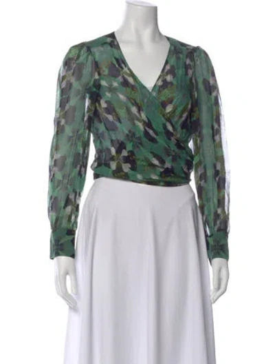 Pre-owned Ba&sh Floral Print V-neck Blouse In Green