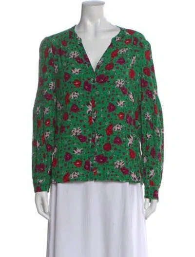 Pre-owned Ba&sh Floral Print V-neck Blouse In Green