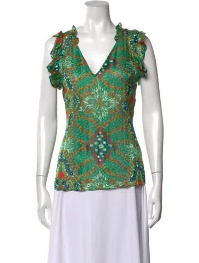 Pre-owned Ba&sh Floral Print V-neck Blouse In Green