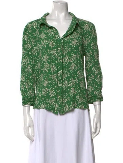 Pre-owned Ba&sh Floral Print V-neck Blouse In Green