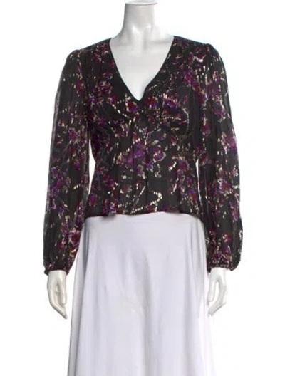 Pre-owned Ba&sh Floral Print V-neck Blouse In Green