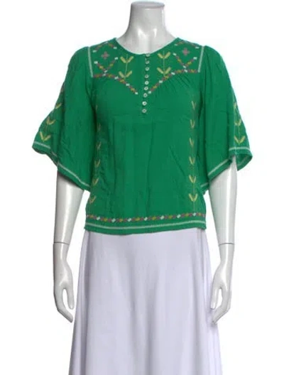 Pre-owned Ba&sh Floral Print V-neck Blouse In Green