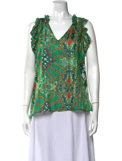 Pre-owned Ba&sh Floral Print V-neck Blouse In Green