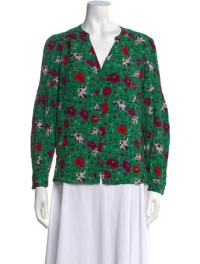 Pre-owned Ba&sh Floral Print V-neck Blouse In Green/metallic