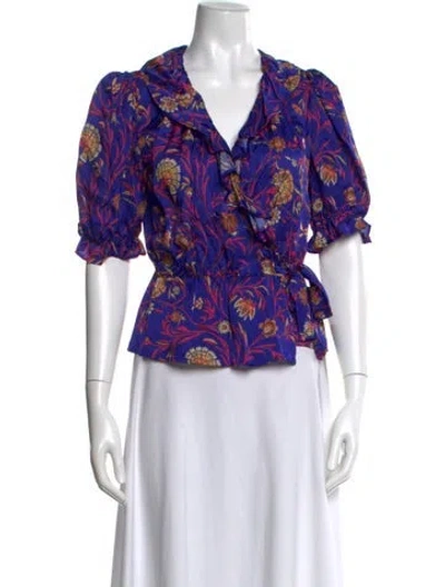 Pre-owned Ba&sh Floral Print V-neck Blouse In Multi